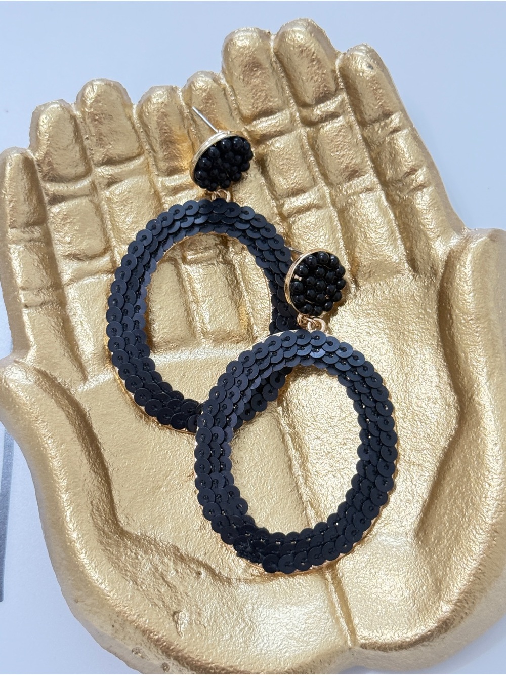 NEW Free People Black Sequin Statement Dangle Earrings